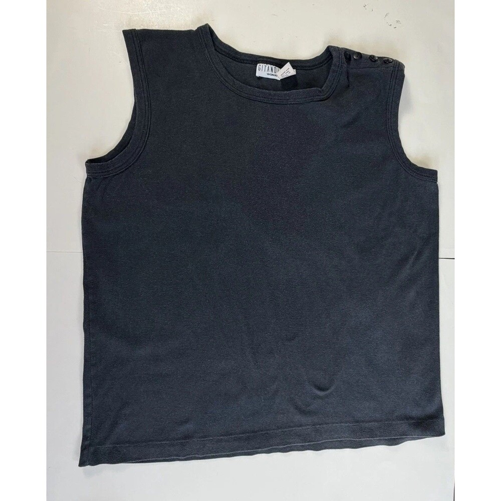 Vintage 90s Gitano Faded Blue Muscle Tank Top Shoulder Buttons Womens